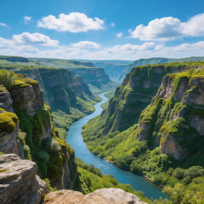 峡谷河流 绿意盎然图片