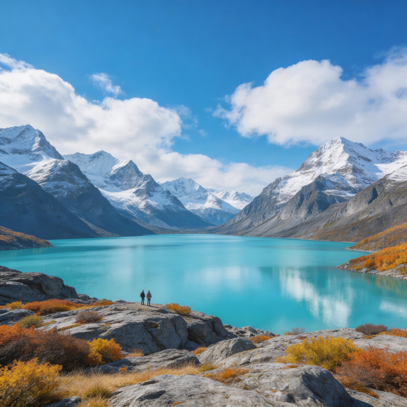 雪山碧湖 秋色如画图片