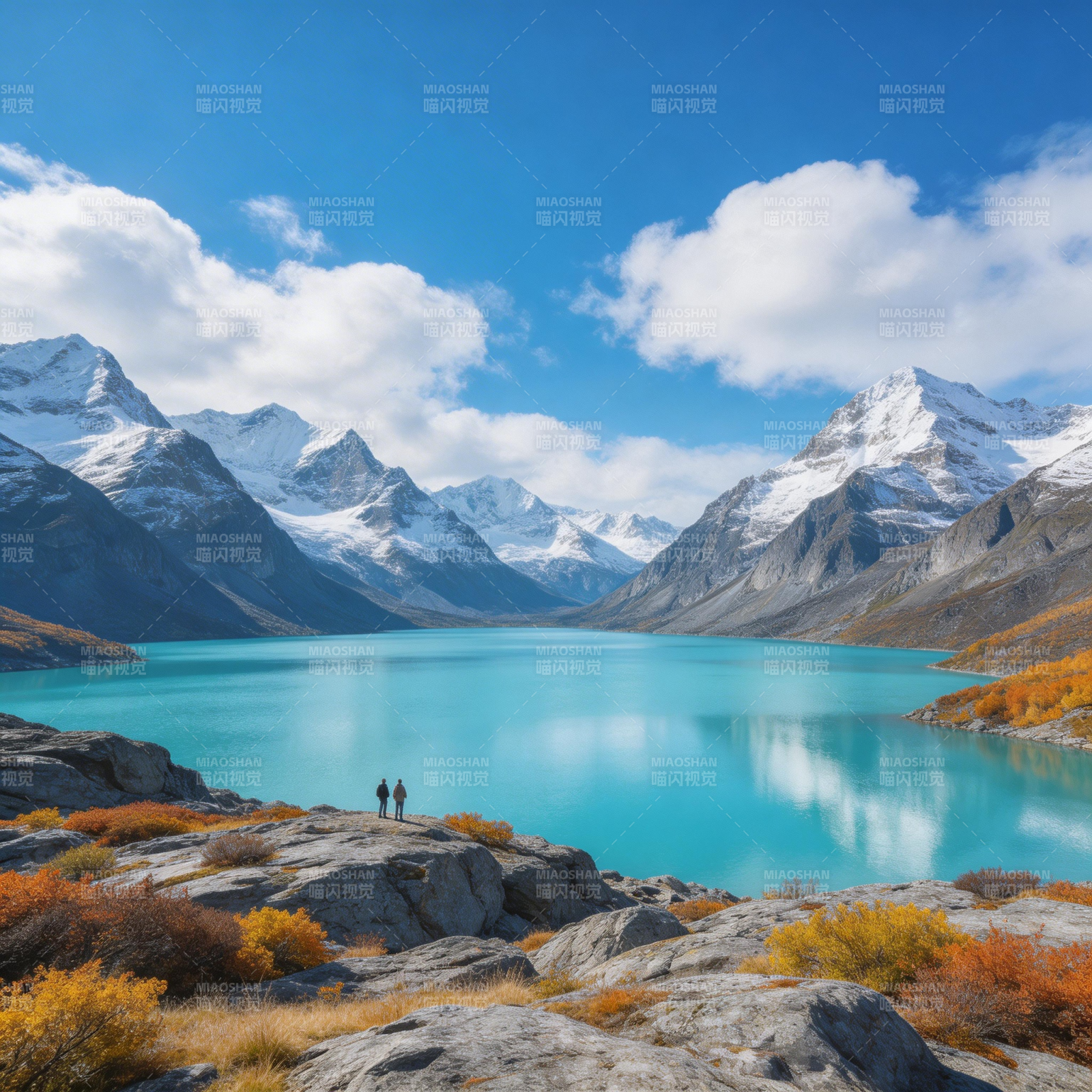 雪山碧湖 秋色如画图片