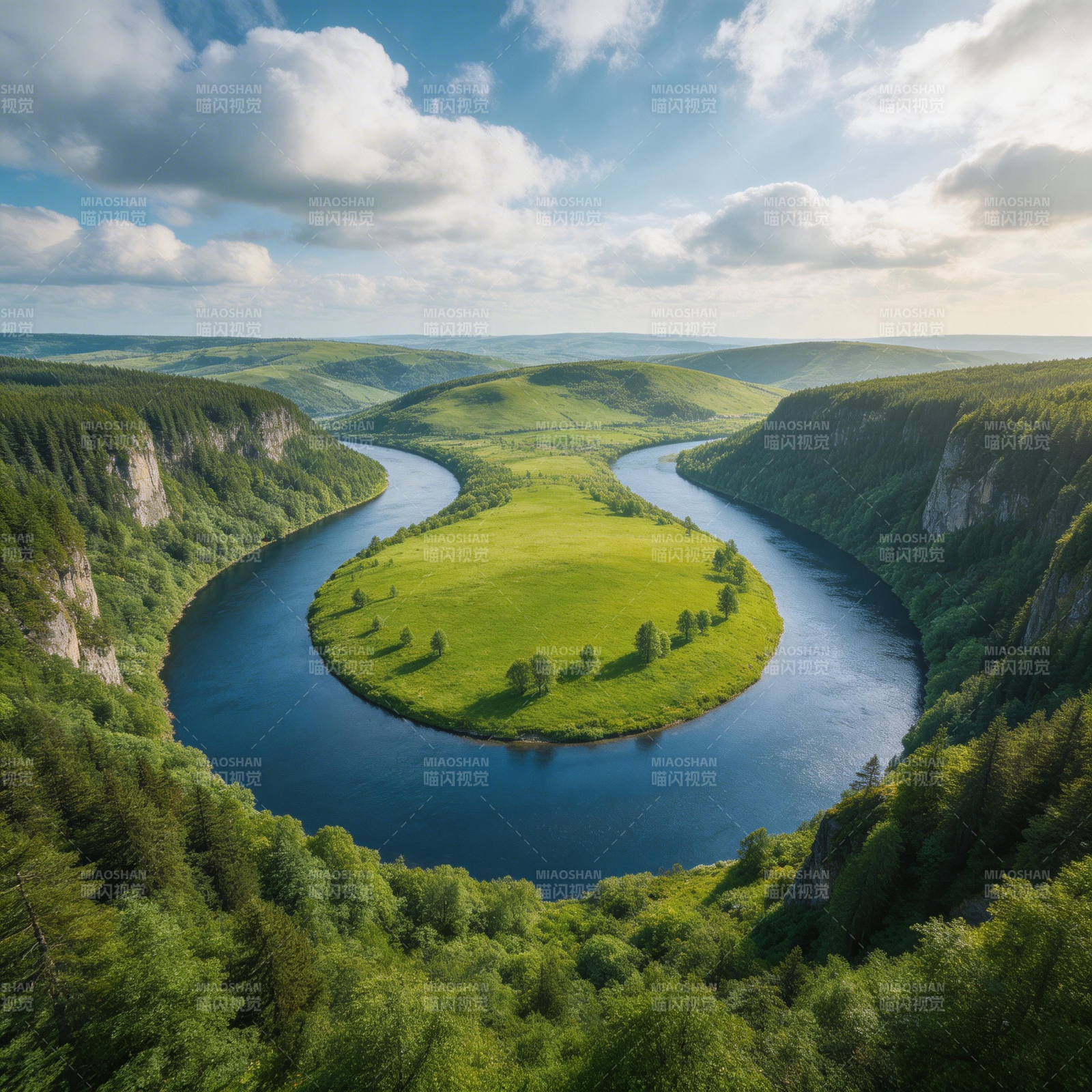 河绕绿岛 山河如画图片