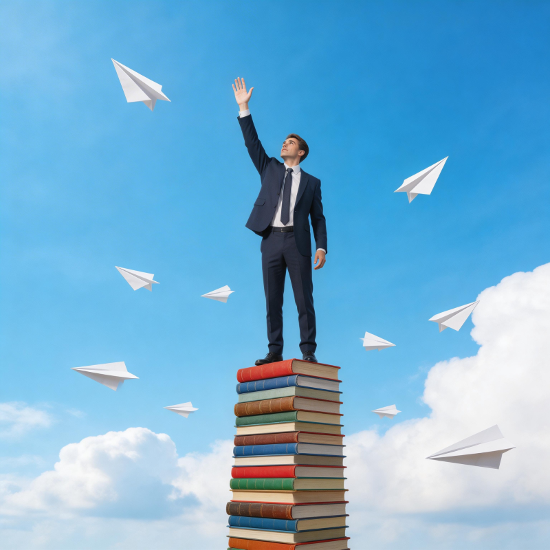 书堆之上 纸飞机伴飞梦想图片