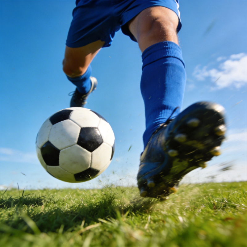 绿茵场上 蓝袜踢球瞬间图片