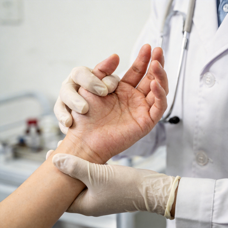 医生戴手套检查患者手腕图片