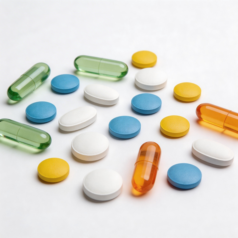 多彩药片散落白底图图片