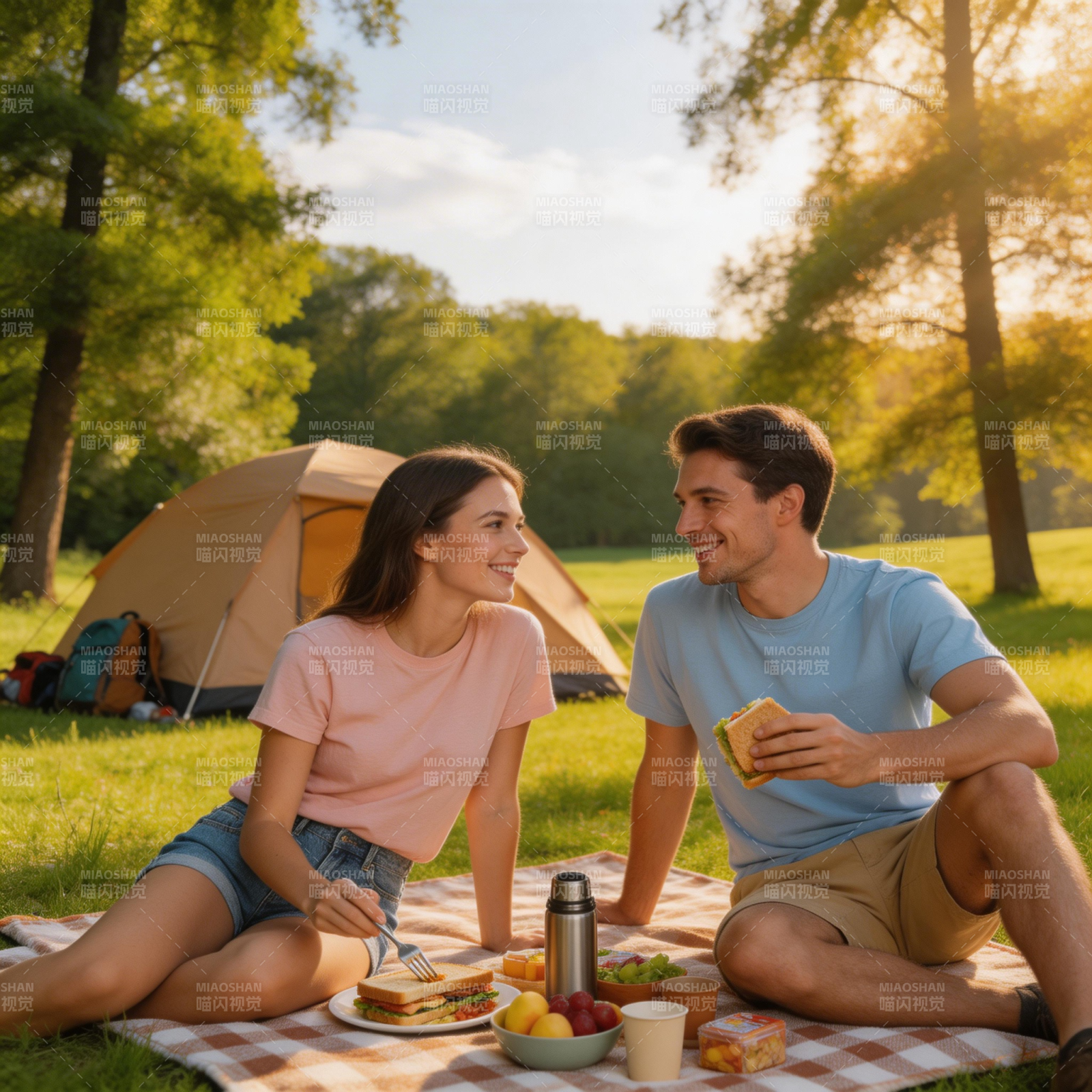 野餐时光 甜蜜对视图片