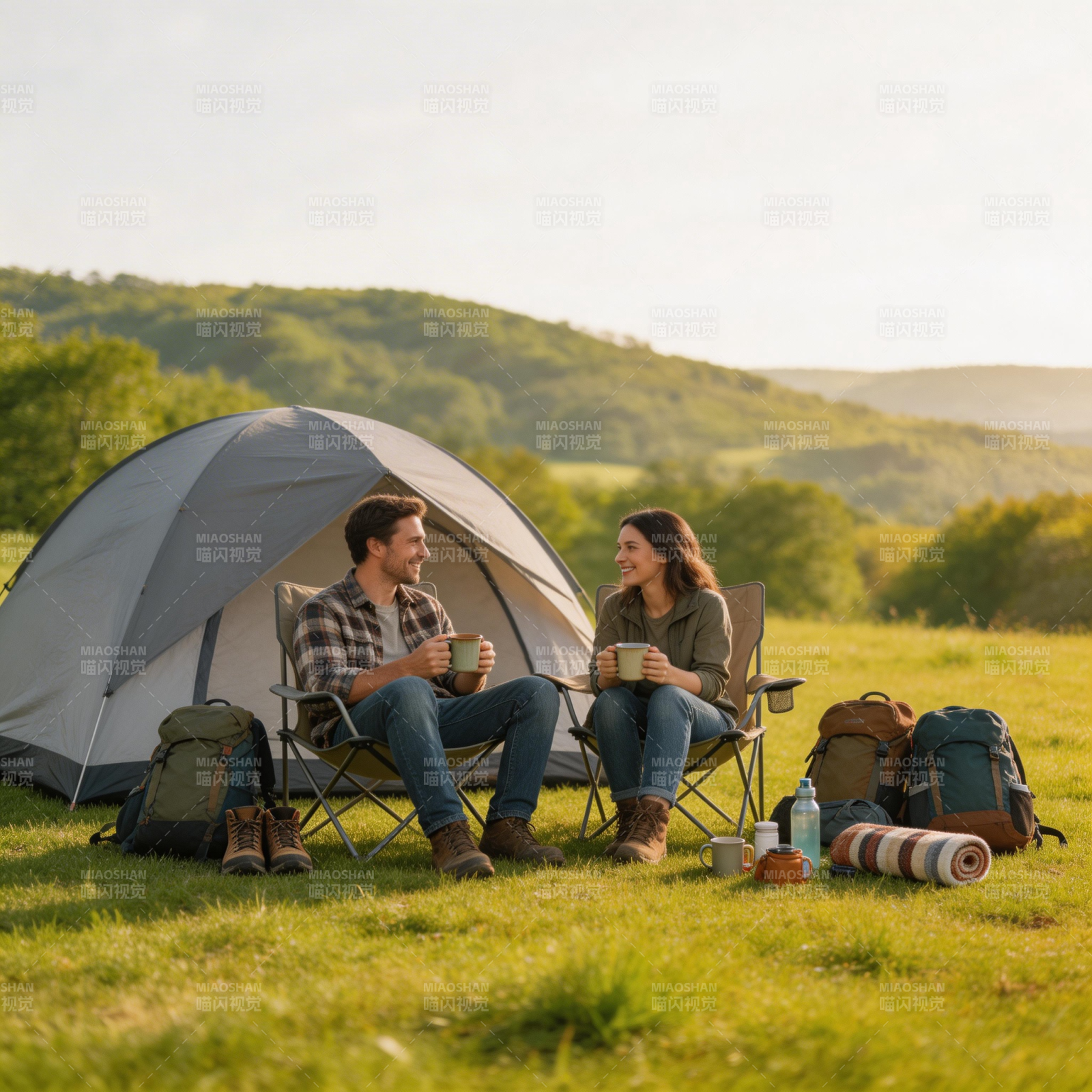 露营时光 山野间的温馨对话图片