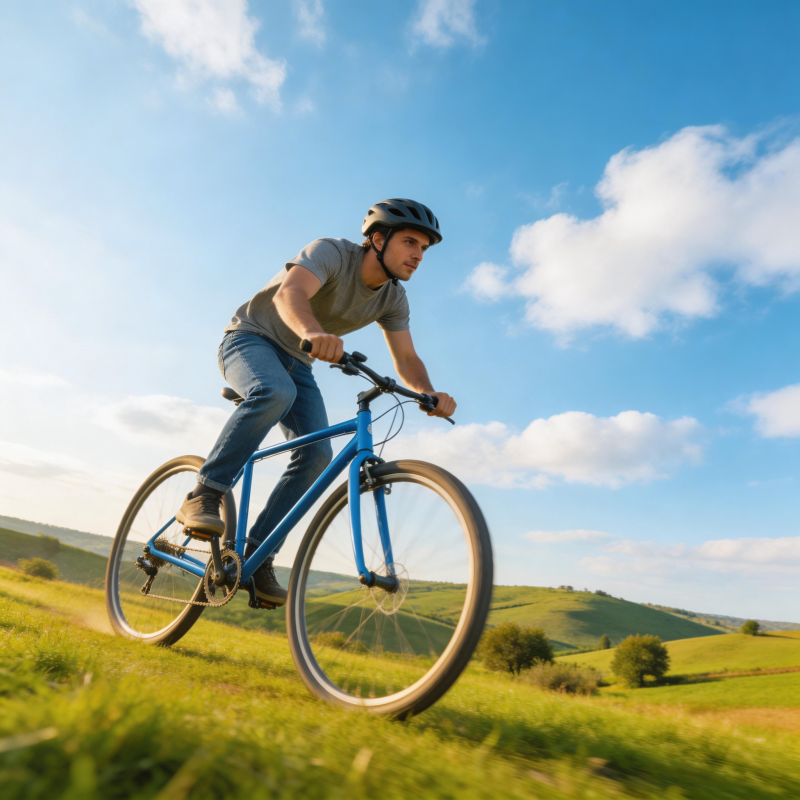 蓝天绿野骑行乐图片