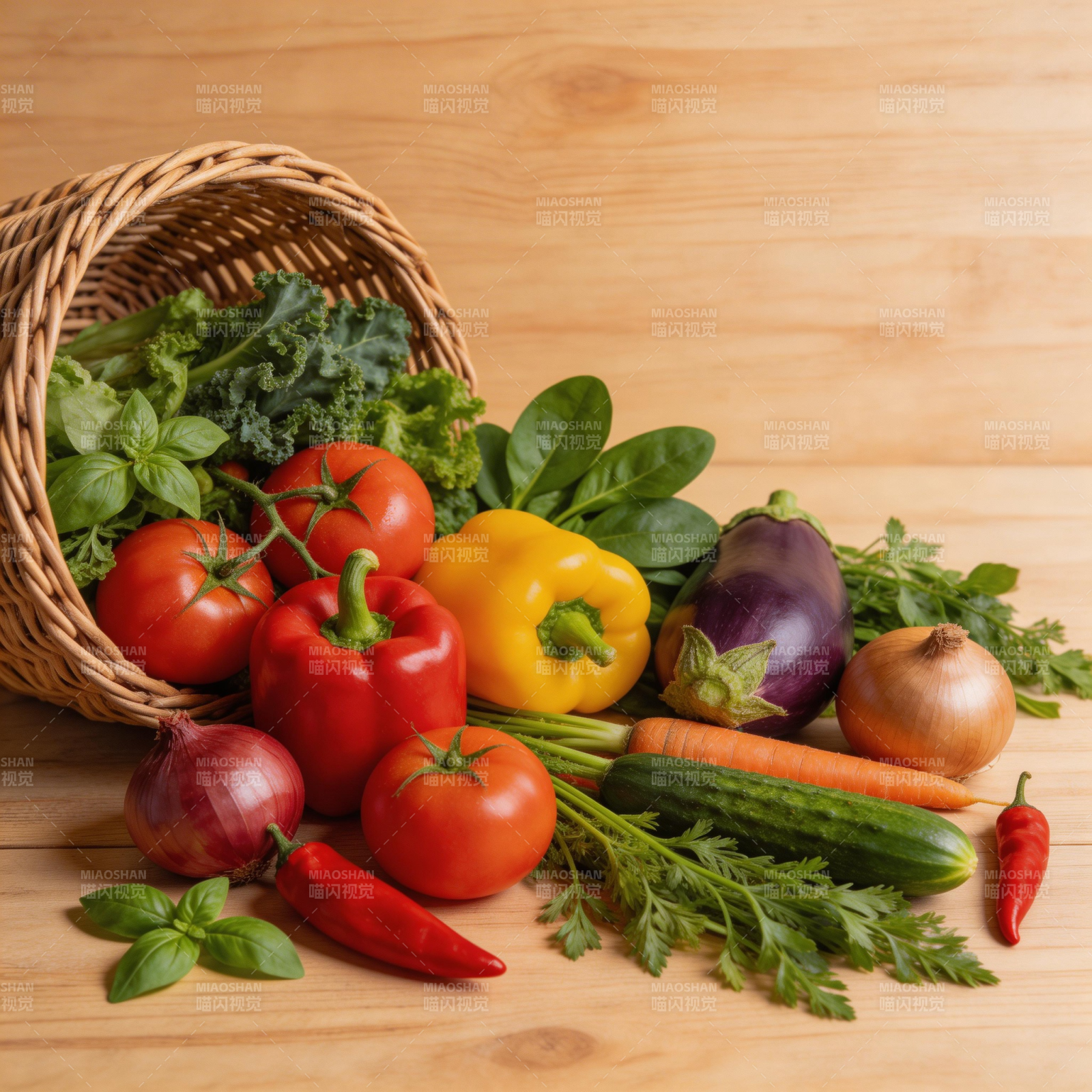 篮溢鲜蔬 木桌生香图片