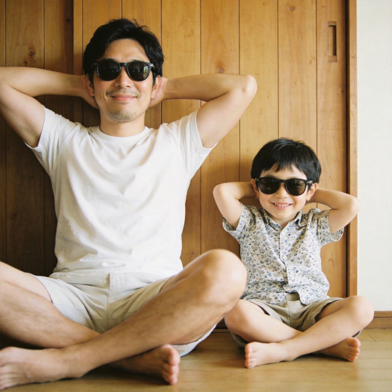 父子戴墨镜 酷趣同框乐图片