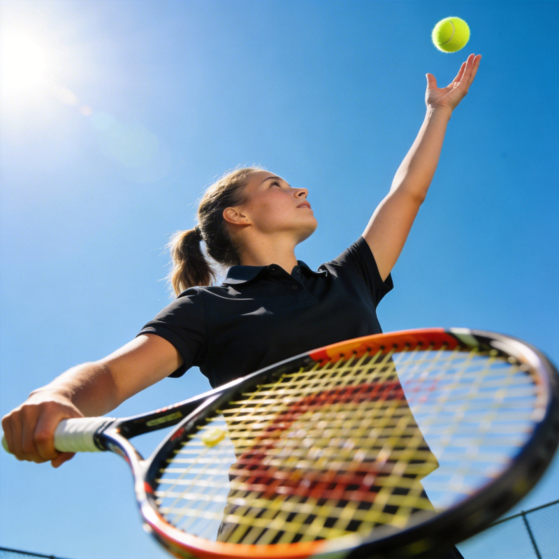 阳光下的网球发球瞬间图片