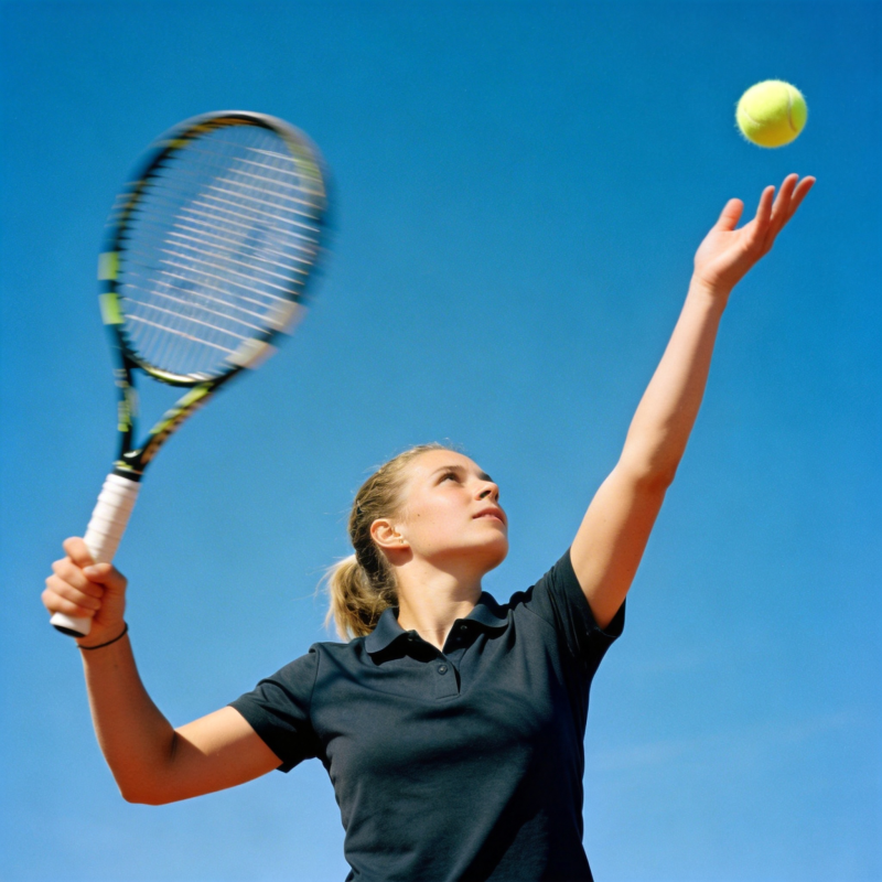 蓝天下的网球发球瞬间图片