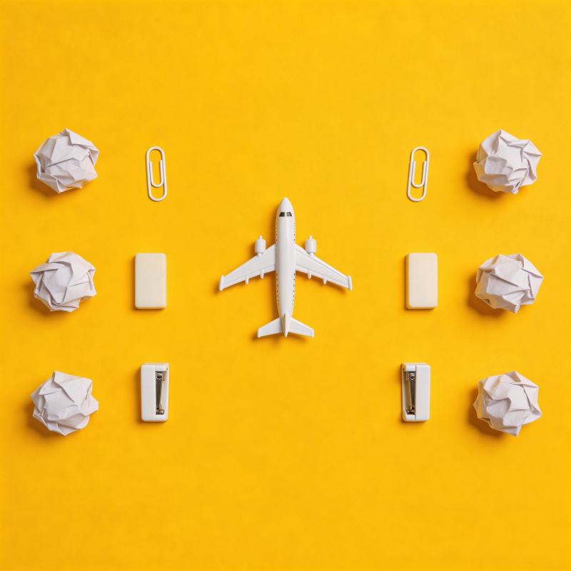 纸飞机与文具的黄色交响图片