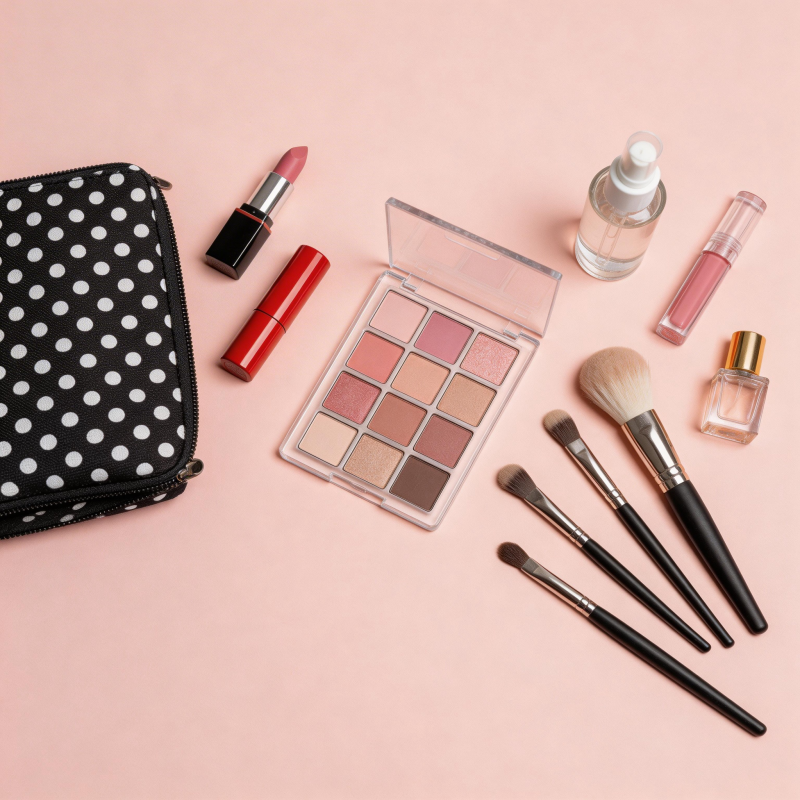 美妆套装粉色背景展示图片