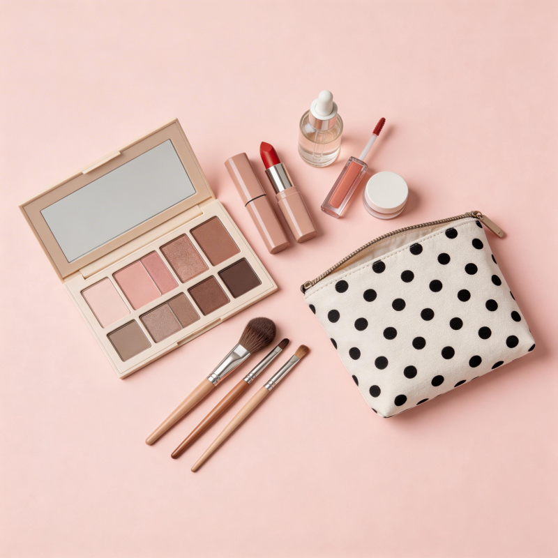粉色系美妆套装 波点化妆包图片