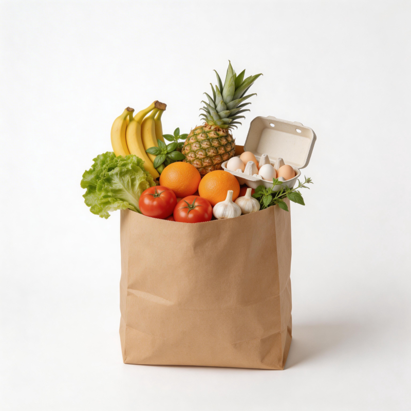 新鲜果蔬鸡蛋装满纸袋图片