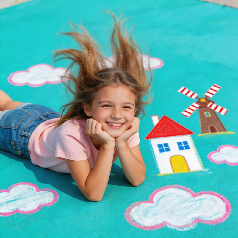 童趣彩绘地 女孩笑如花图片