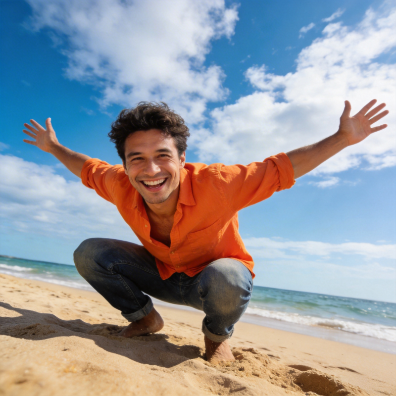 沙滩上的快乐男人图片