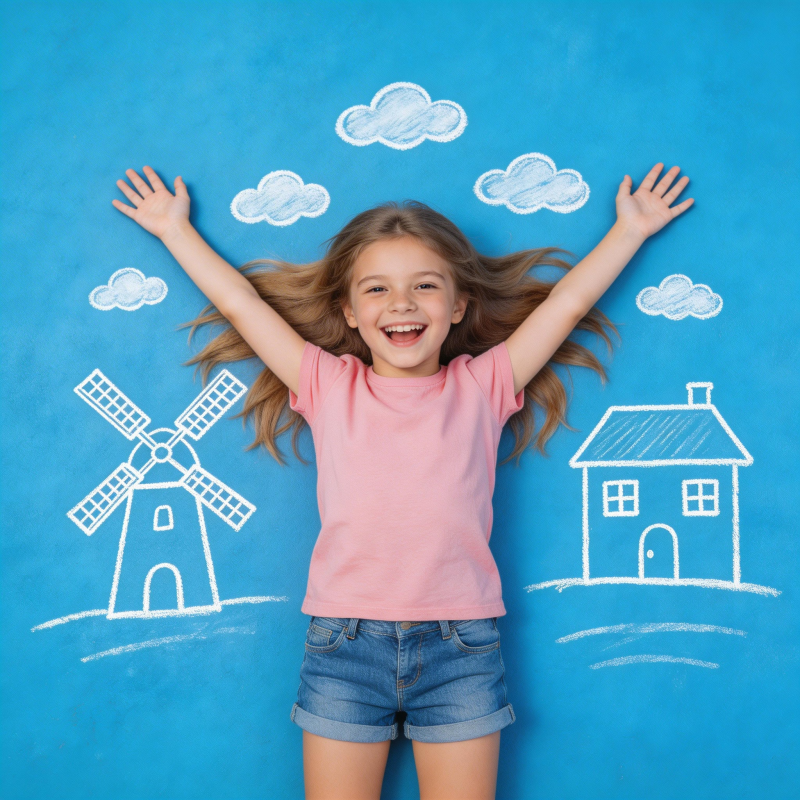 快乐女孩与粉笔画世界图片