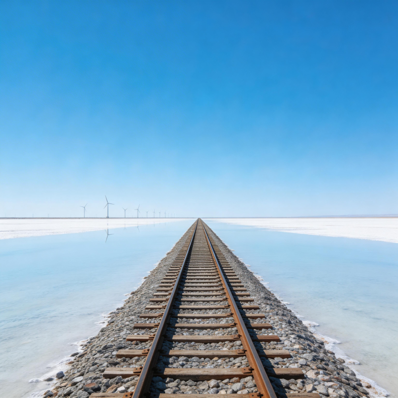 铁轨通天际 风车映水蓝图片