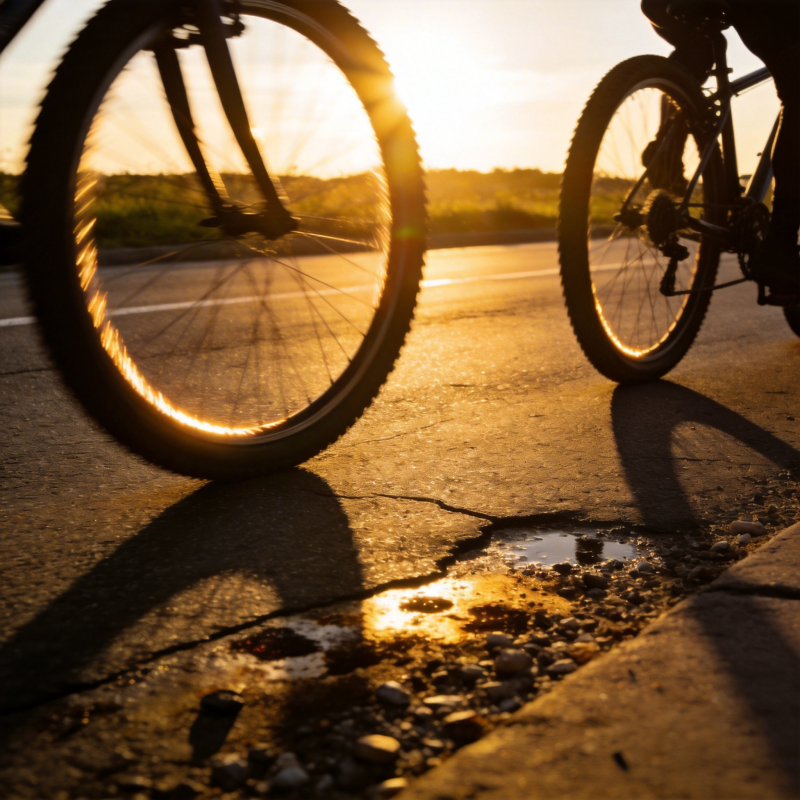 夕阳下的骑行剪影图片