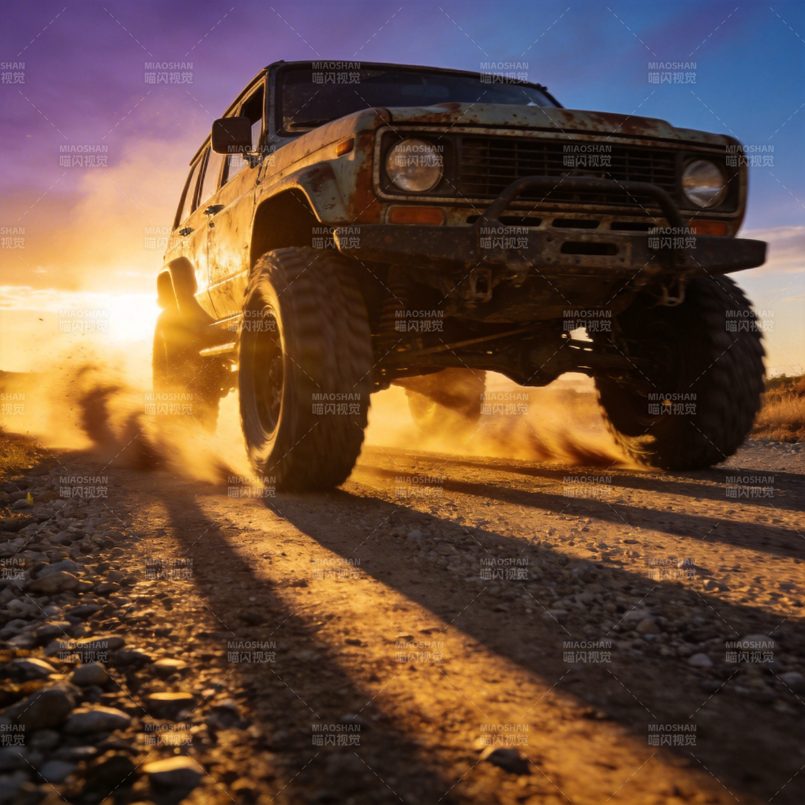 越野狂飙 尘土飞扬夕阳下图片