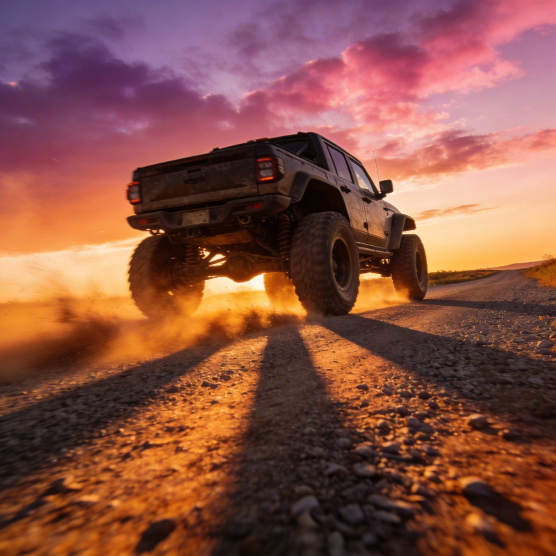 越野皮卡驰骋夕阳路图片