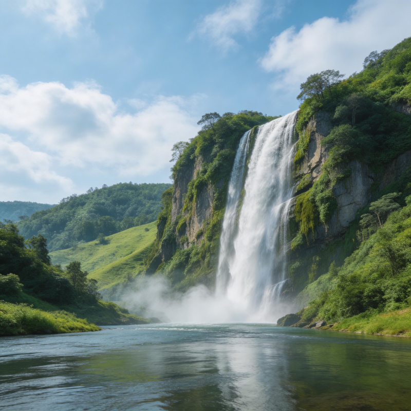 青山飞瀑映碧空图片