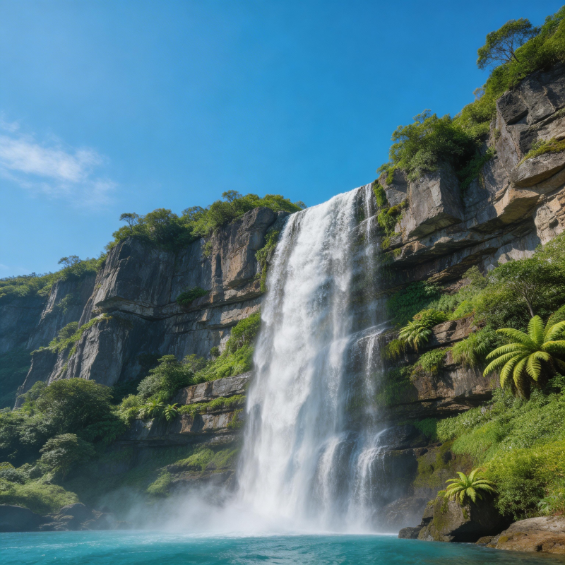 瀑布飞泻 碧潭映蓝天图片