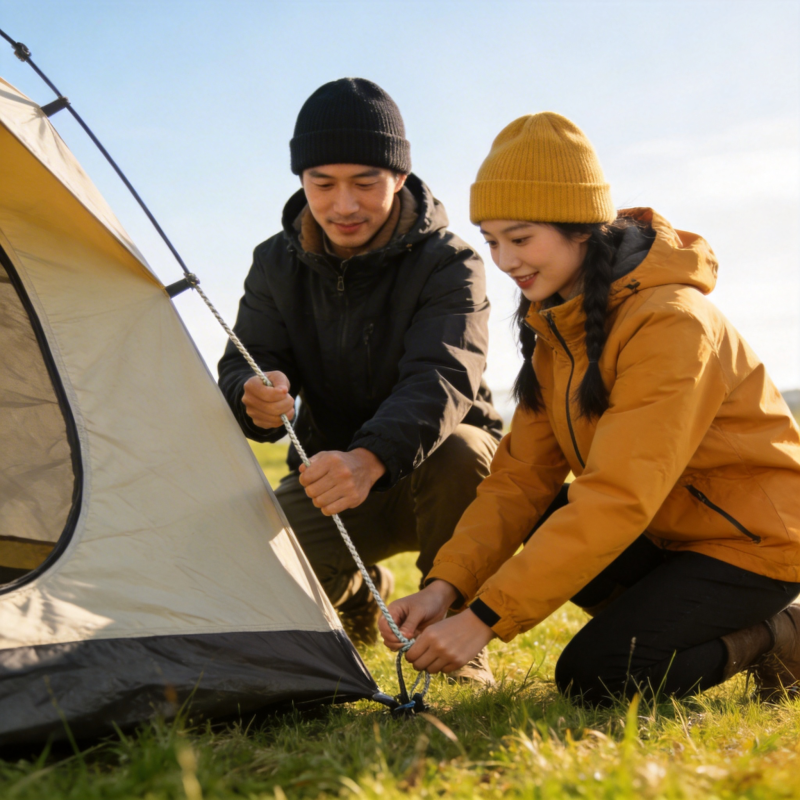 情侣搭帐篷 秋日露营乐图片