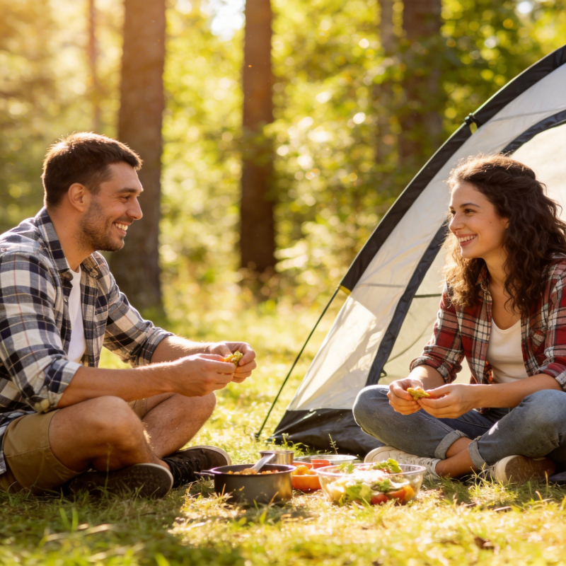 林间野餐 情侣笑谈时光图片