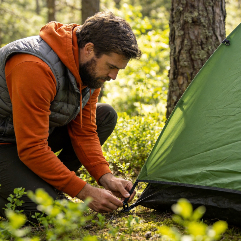 林中搭帐篷 专注系地钉图片