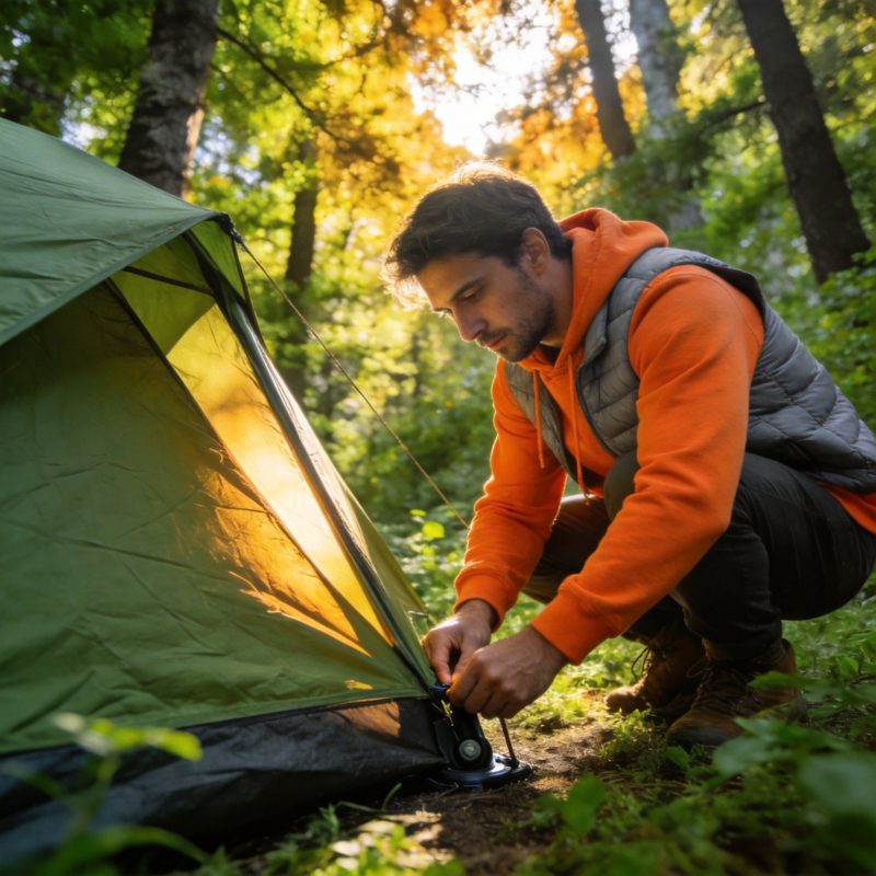 林间搭帐篷 秋日露营时图片