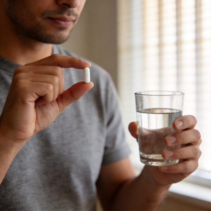 男子服药配水 日常健康瞬间图片