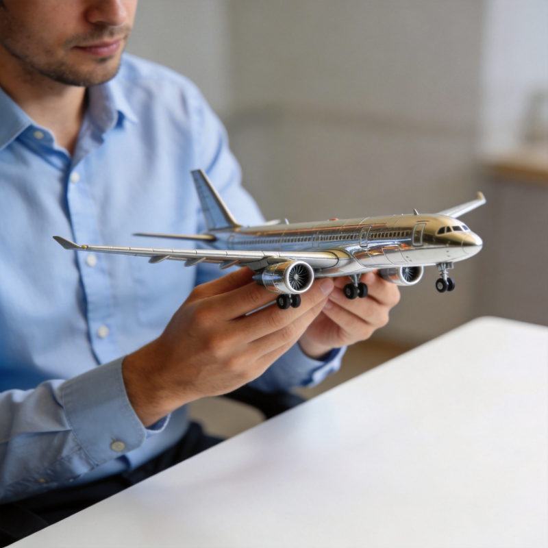 男子手持飞机模型图片