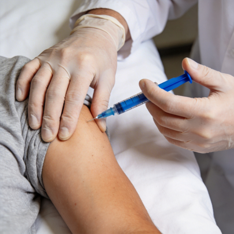 医护注射疫苗于患者手臂图片