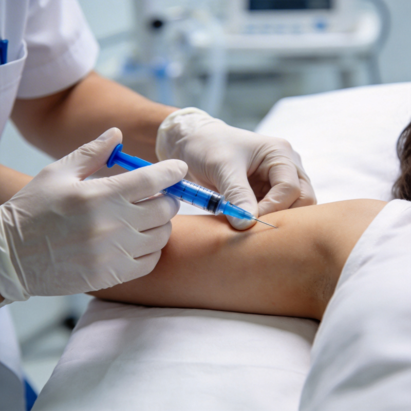 护士为患者注射疫苗图片