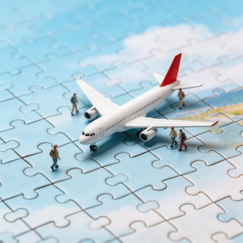 拼图上的飞机与旅人图片