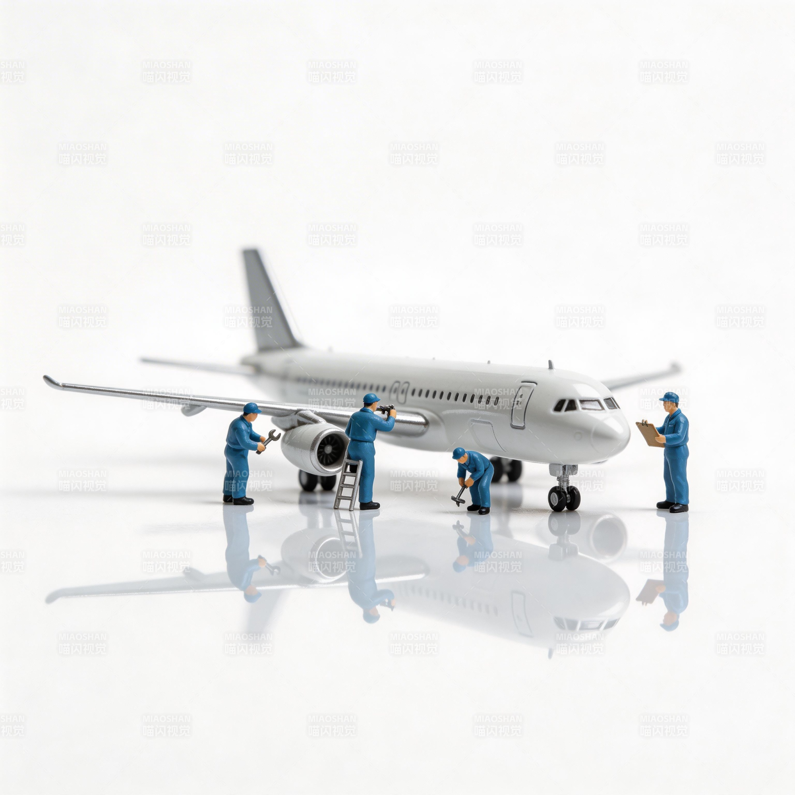 飞机模型与地勤人员微缩场景图片
