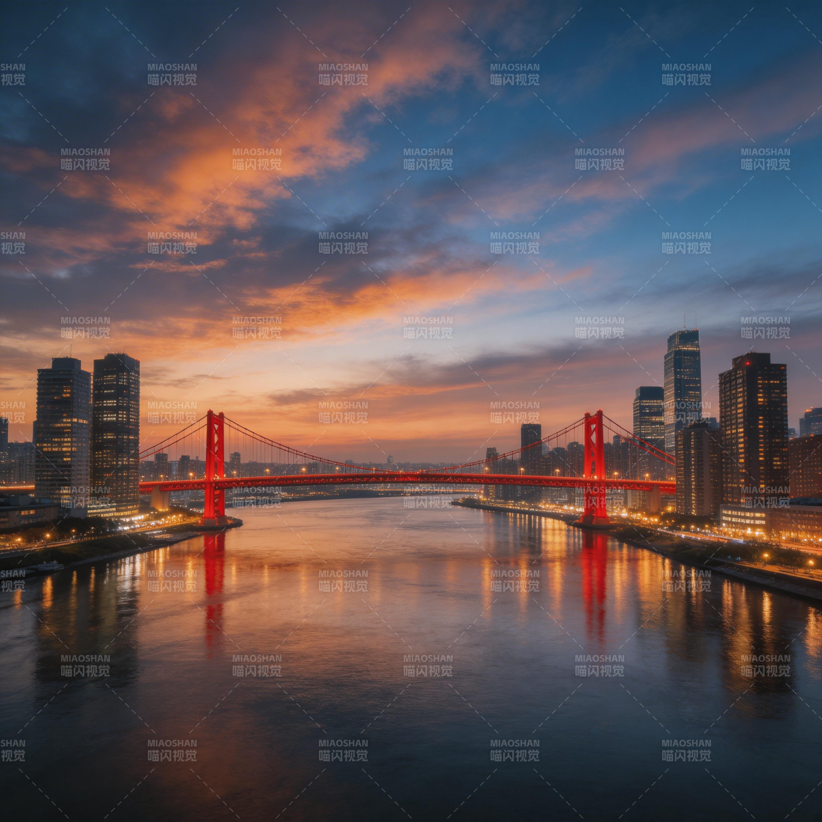 红桥映晚霞 城河共辉煌图片