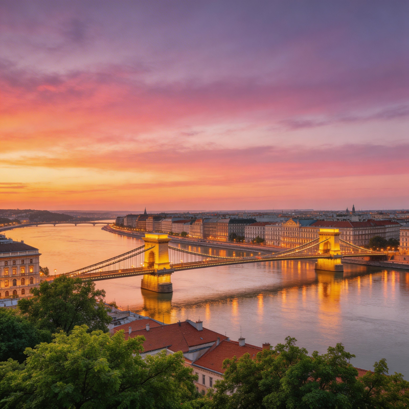 布达佩斯链桥日落美景图片