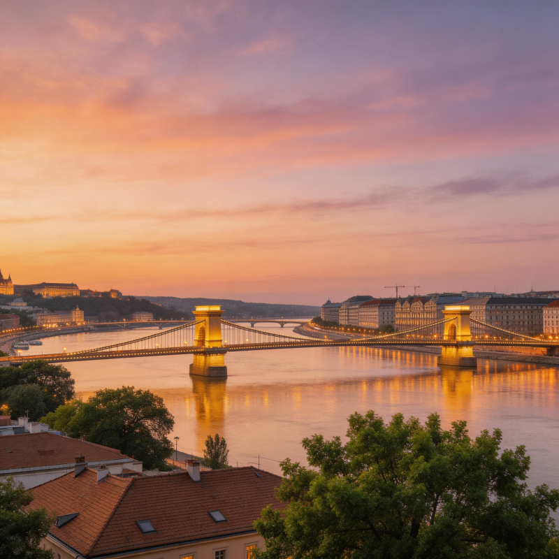 布达佩斯链桥日落美景图片