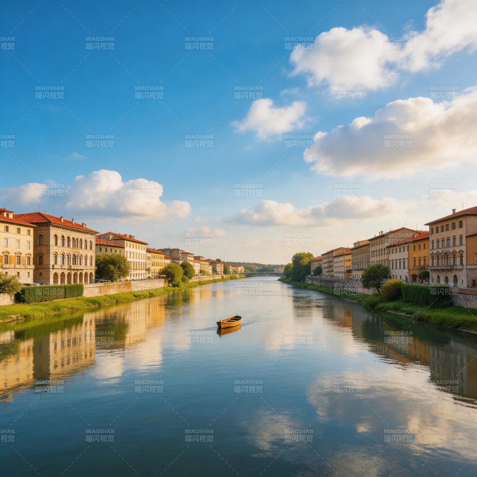 河畔古韵 小舟悠然行图片