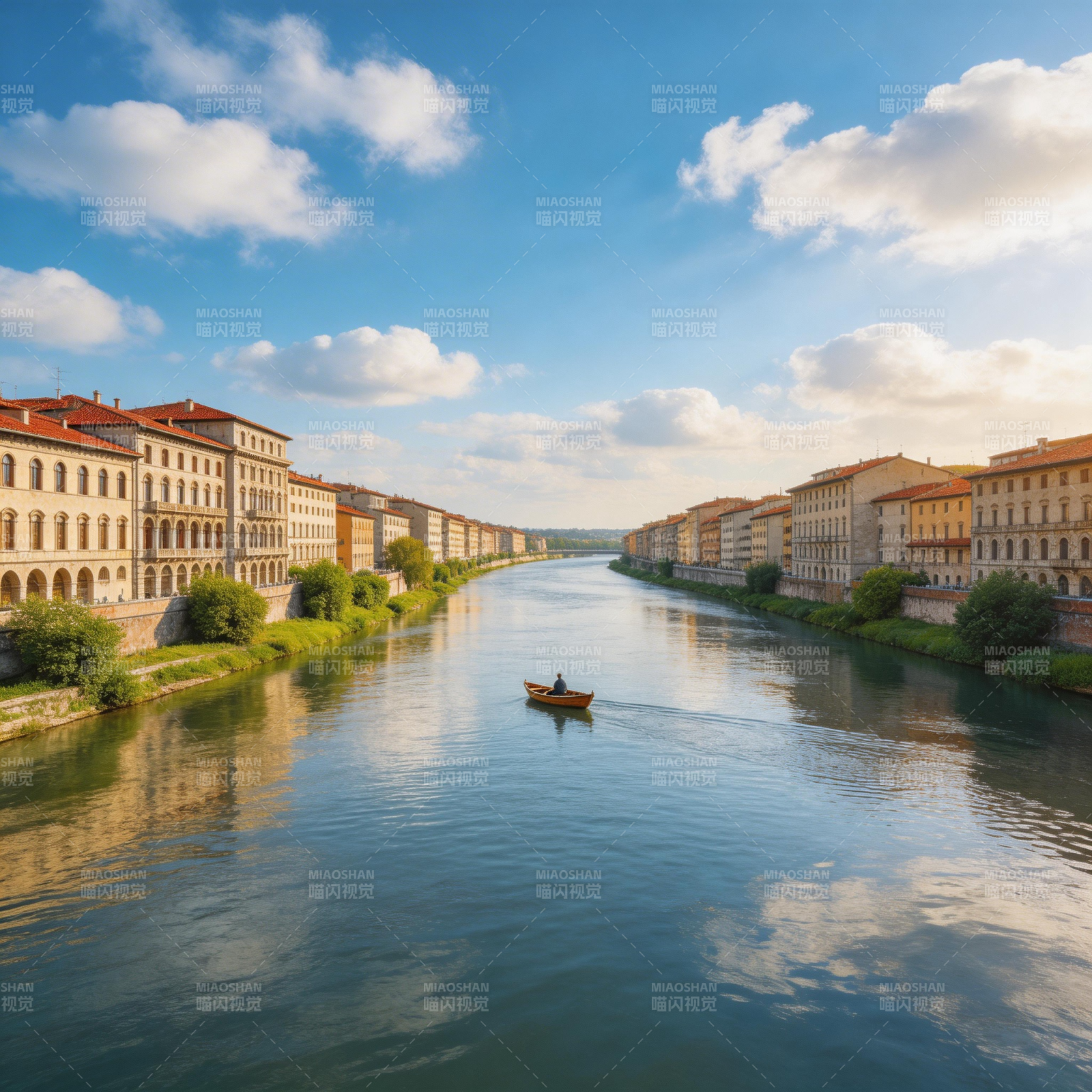 河上小舟 两岸古韵图片