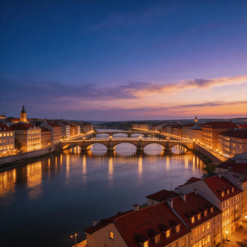 布拉格黄昏桥影如梦图片