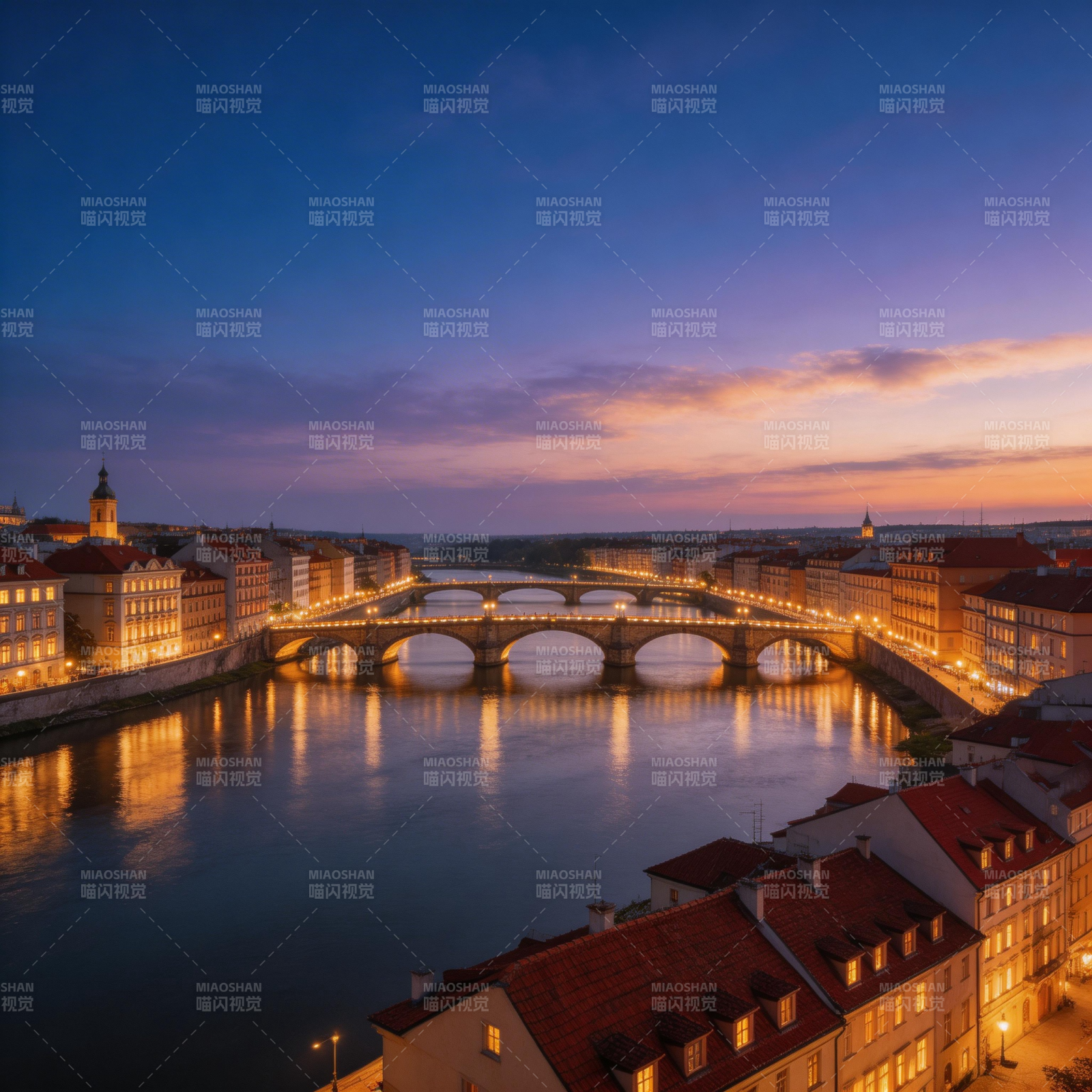 布拉格黄昏桥影如梦图片