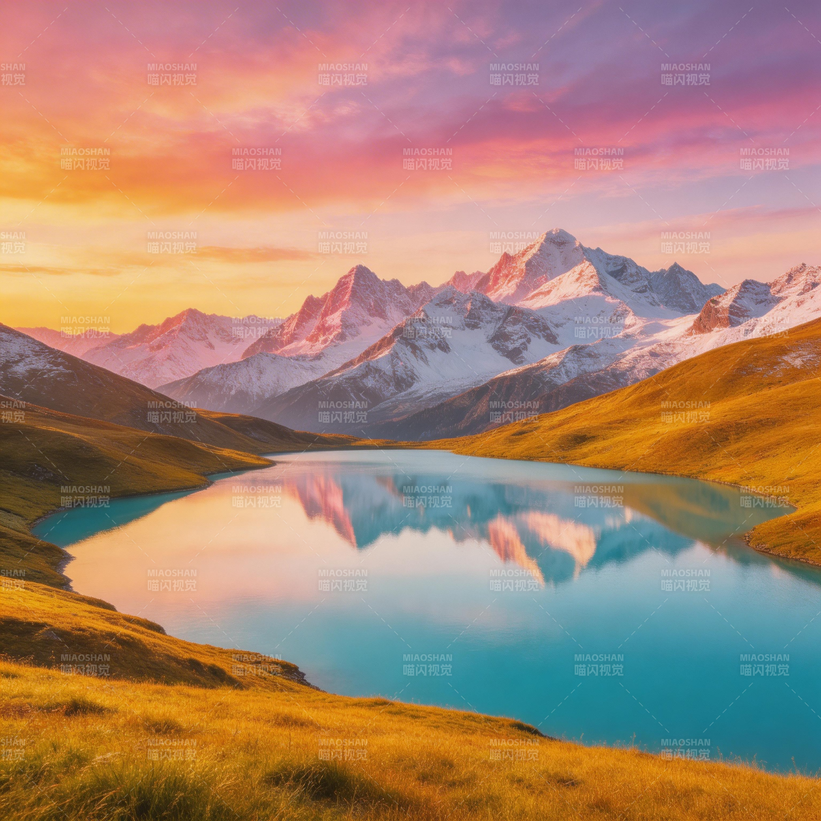 雪山映湖 霞光染天图片