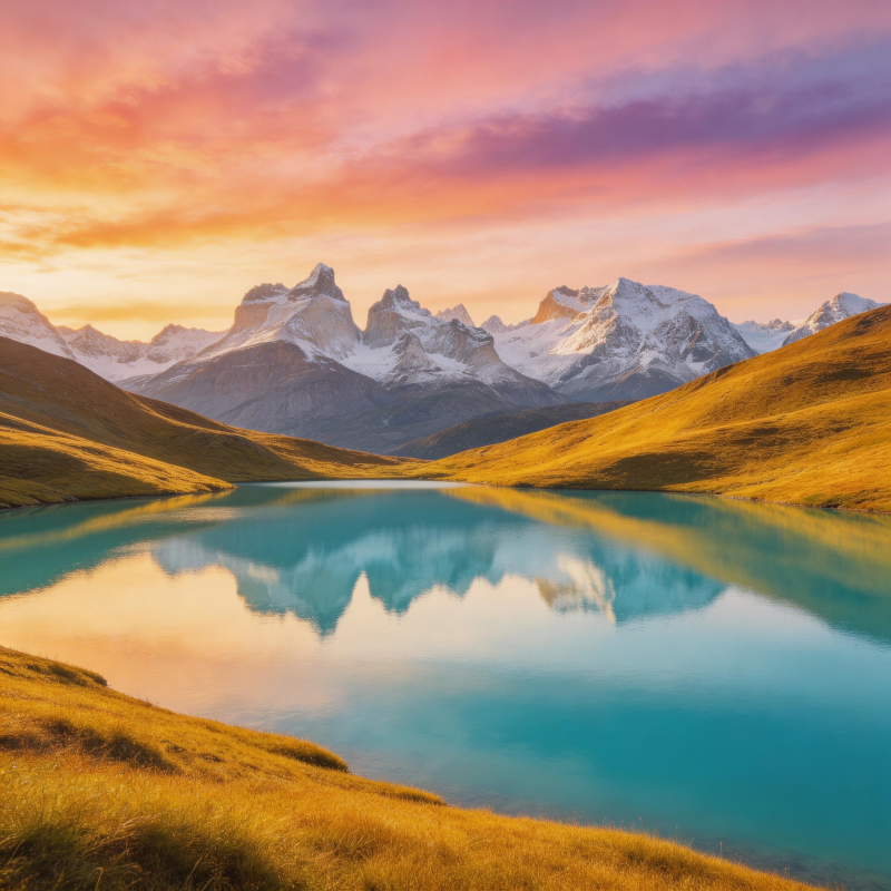 雪山映湖 霞光染天图片