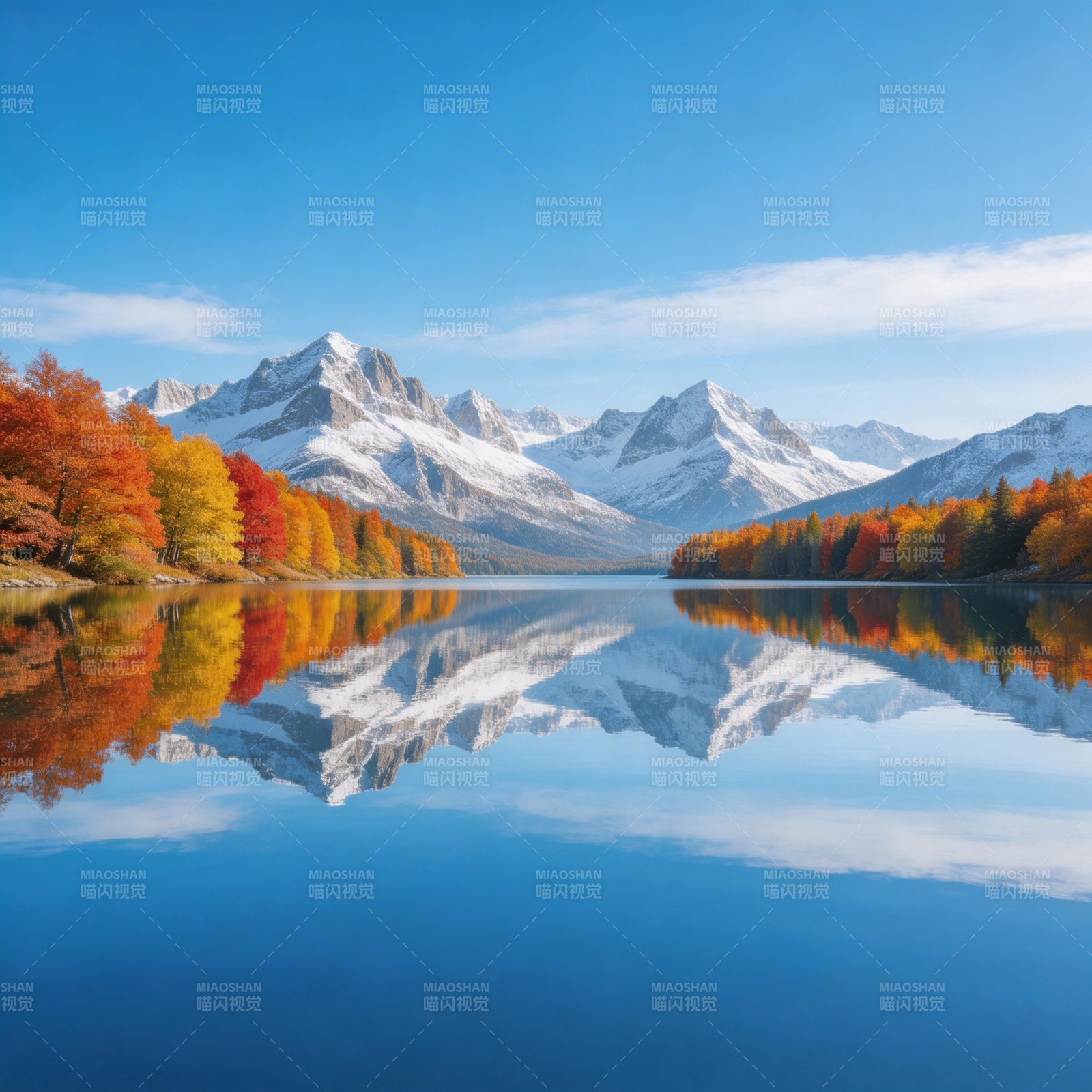 秋山映湖 雪峰倒影如画图片