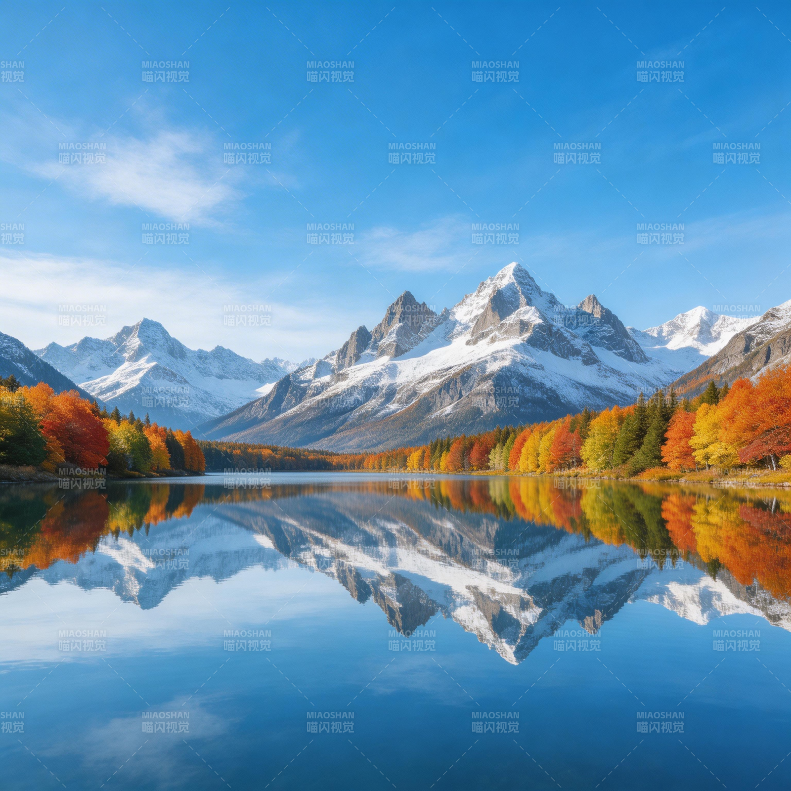 秋山映湖 雪峰倒影如画图片