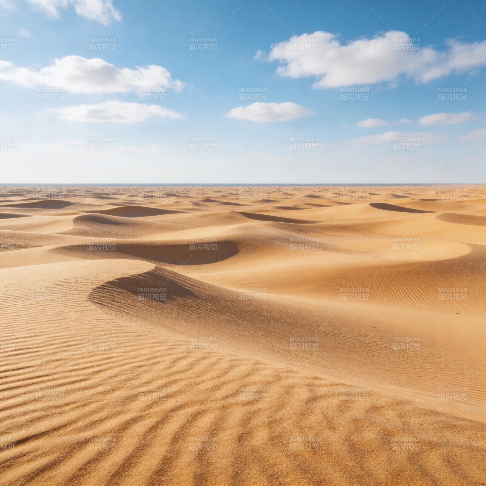 沙漠金浪 蓝天白云下无垠沙海图片